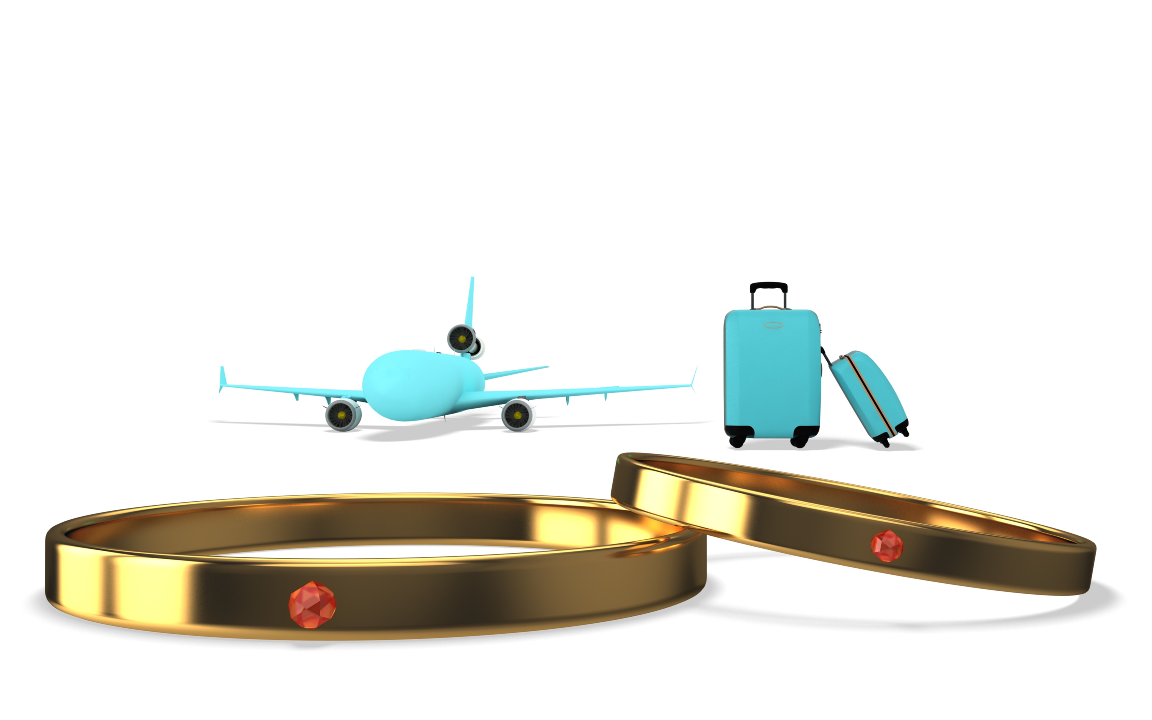 illustration d'un avion, de bagages et d'alliances de mariage 