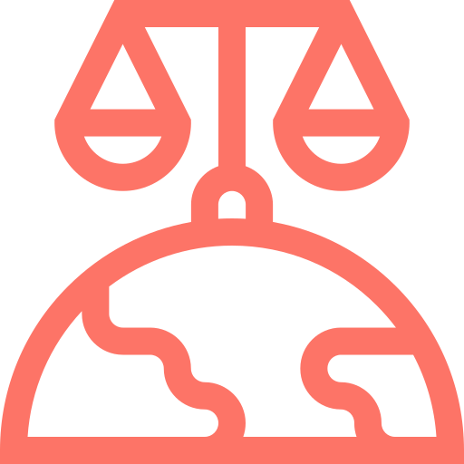 pictogramme représentant un globe et le symbole de la justice
